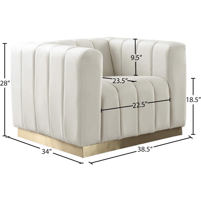 Pemberly Row Contemporary Velvet/Stainless Steel Chair in Cream/Brushed Gold