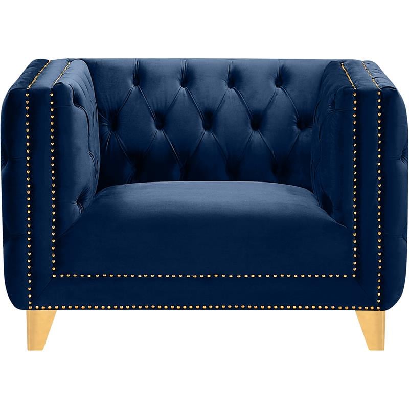 Pemberly Row Contemporary Velvet and Iron Chair in Soft Navy