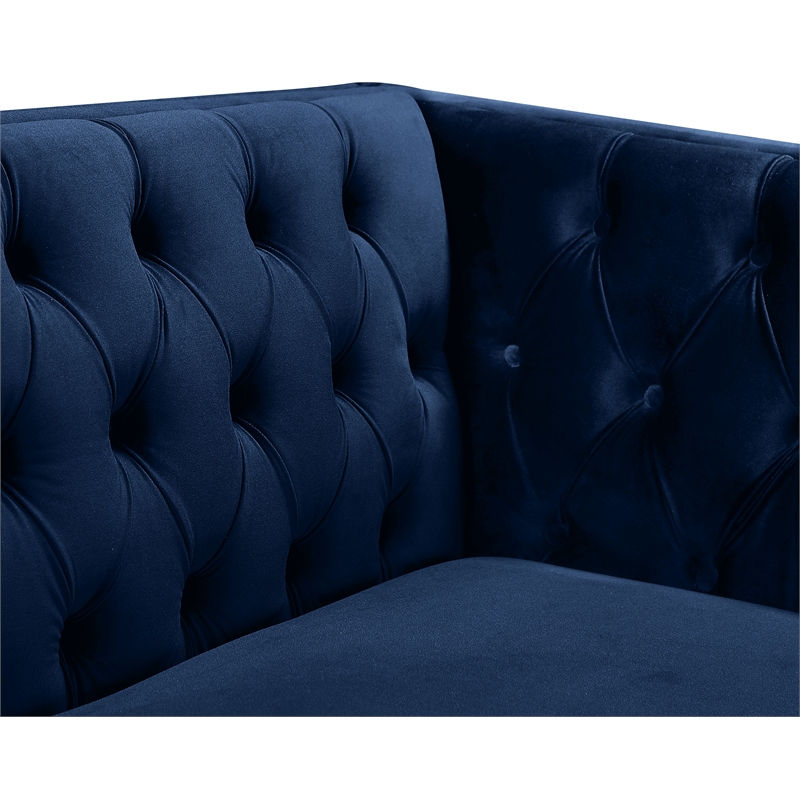 Pemberly Row Contemporary Velvet and Iron Chair in Soft Navy
