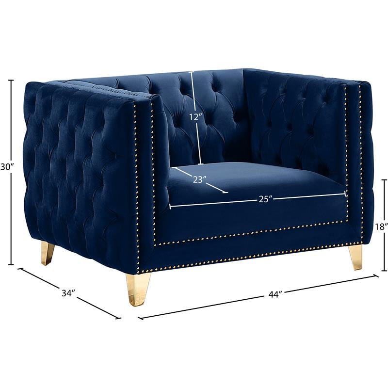 Pemberly Row Contemporary Velvet and Iron Chair in Soft Navy