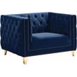 Pemberly Row Contemporary Velvet and Iron Chair in Soft Navy