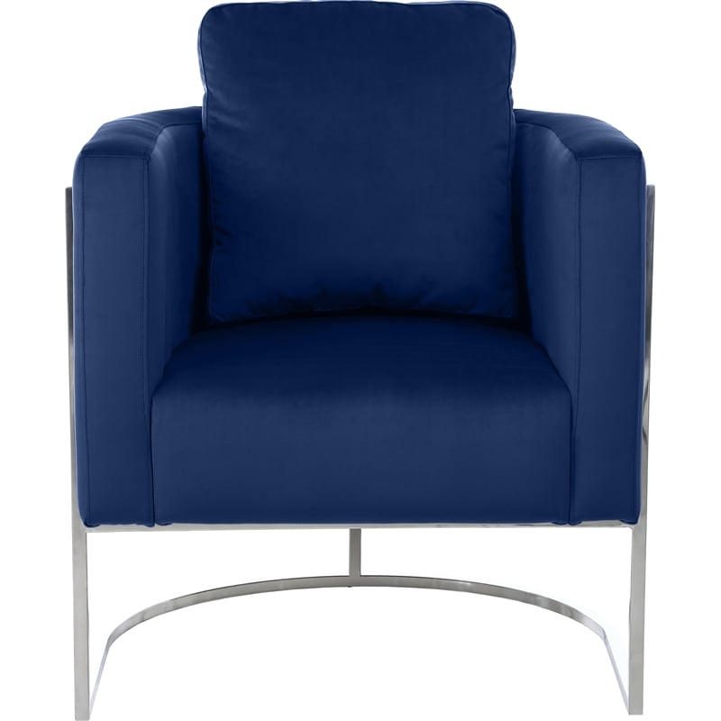 Pemberly Row Contemporary Velvet Upholstered Chair in Soft Navy/Chrome