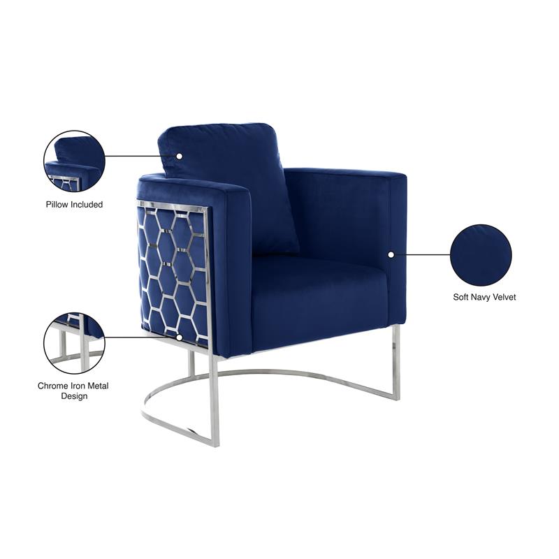Pemberly Row Contemporary Velvet Upholstered Chair in Soft Navy/Chrome