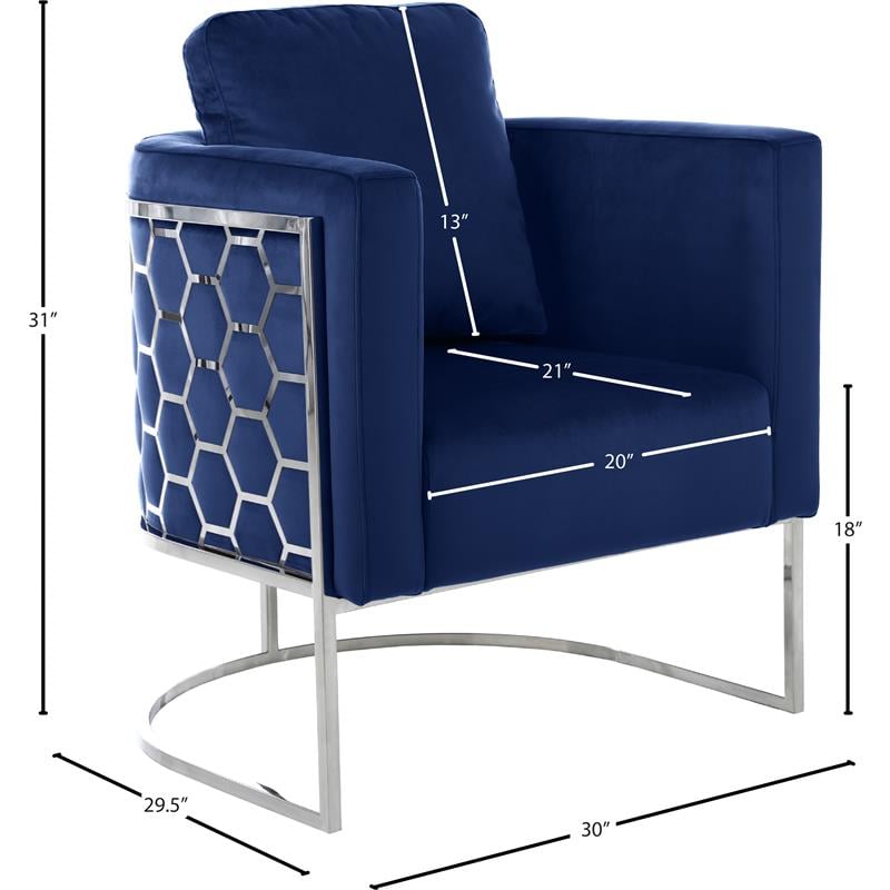 Pemberly Row Contemporary Velvet Upholstered Chair in Soft Navy/Chrome
