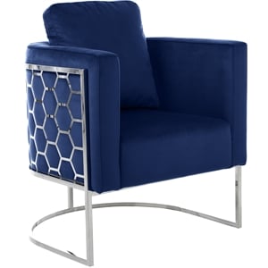 Pemberly Row Contemporary Velvet Upholstered Chair in Soft Navy/Chrome