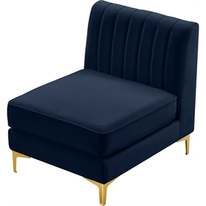 Pemberly Row Contemporary Velvet Armless Chair with Deep Channel Tufting in Navy