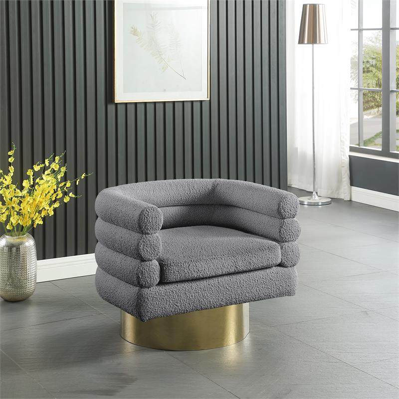 Pemberly Row Contemporary Boucle Fabric Swivel Accent Chair in Gray