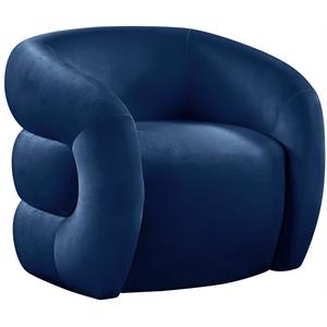 Pemberly Row Contemporary Velvet Accent Chair With Curved Back in Soft Navy