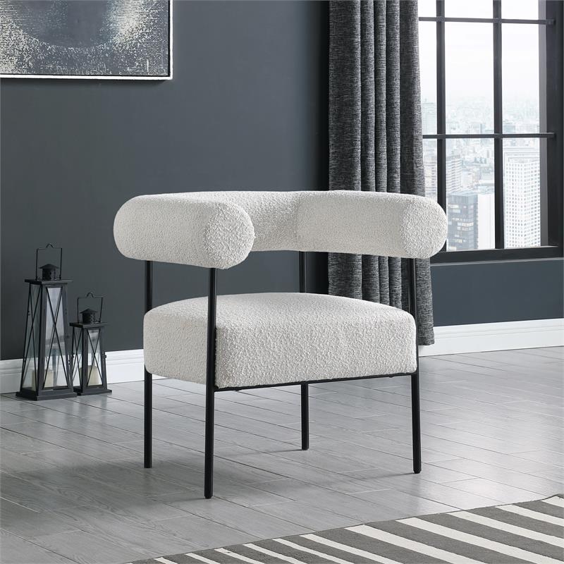 Pemberly Row Contemporary Boucle Fabric/Metal Accent Chair in Cream