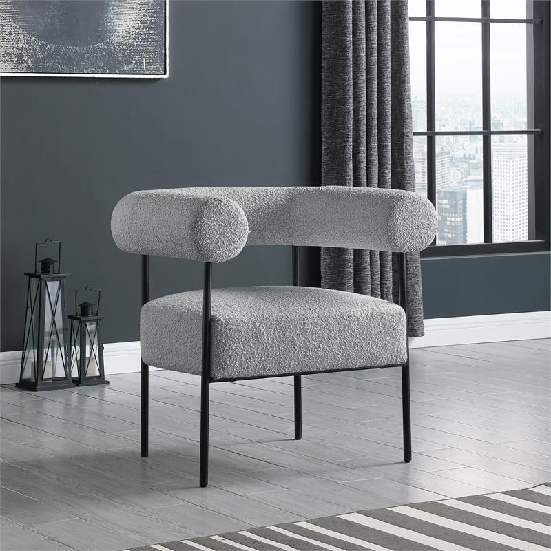 Pemberly Row Contemporary Boucle Fabric/Metal Accent Chair in Gray