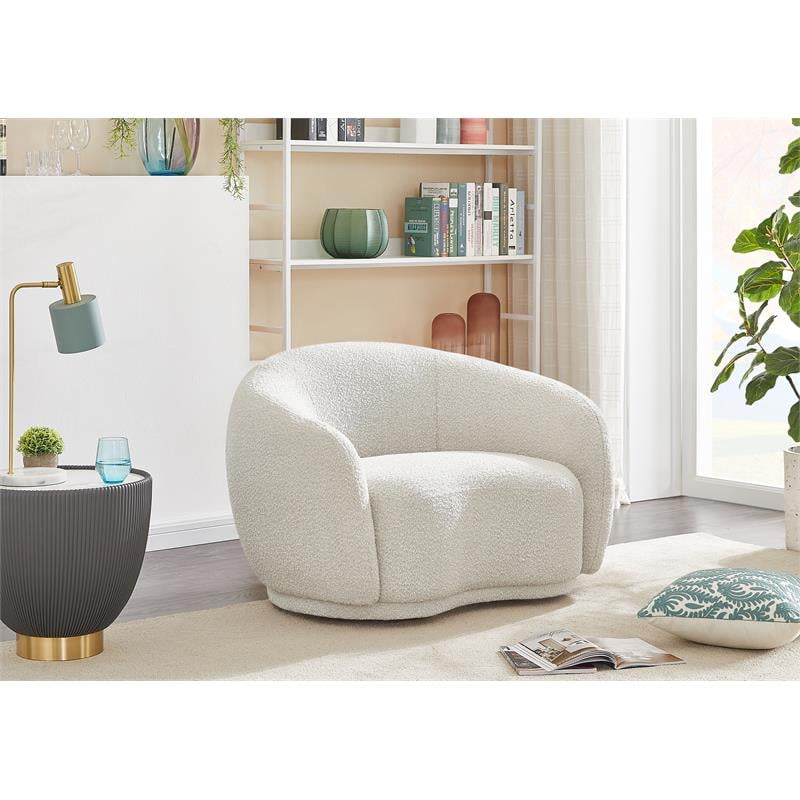 Pemberly Row Contemporary Boucle Fabric Chair With Rounded Back in Cream