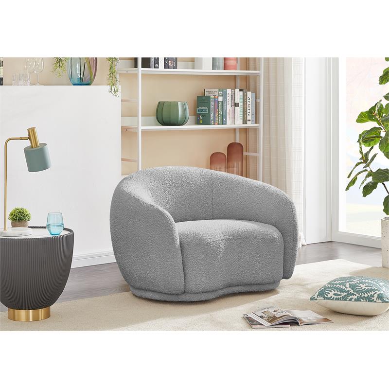 Pemberly Row Contemporary Boucle Fabric Chair With Rounded Back in Gray