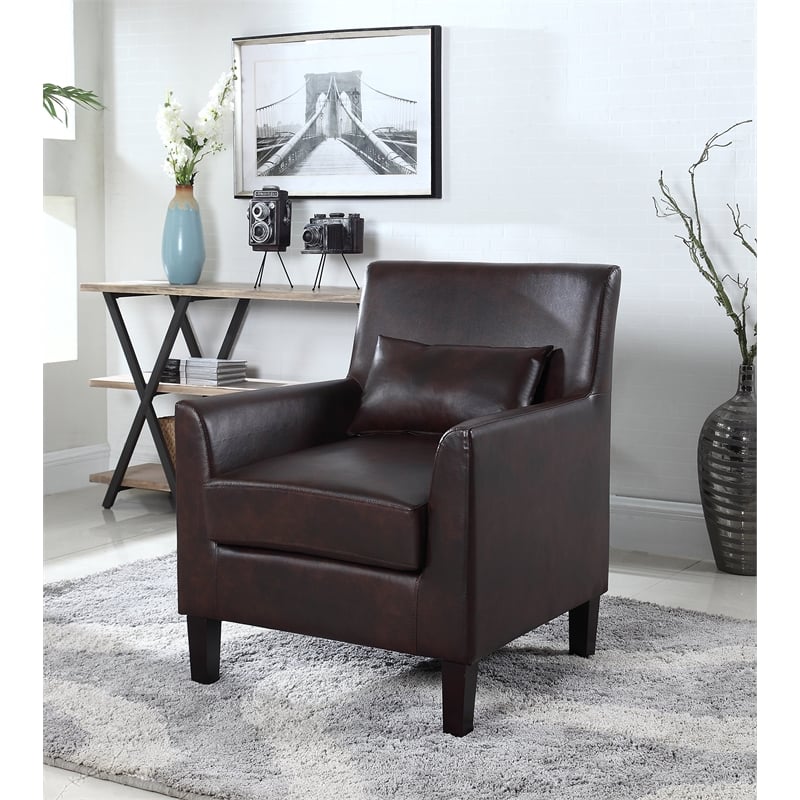 Pemberly Row Faux Leather Living Room Accent Arm Chair in Espresso