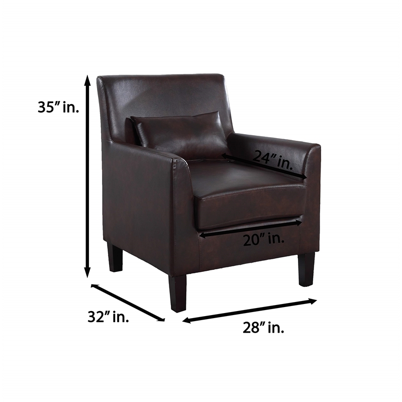 Pemberly Row Faux Leather Living Room Accent Arm Chair in Espresso