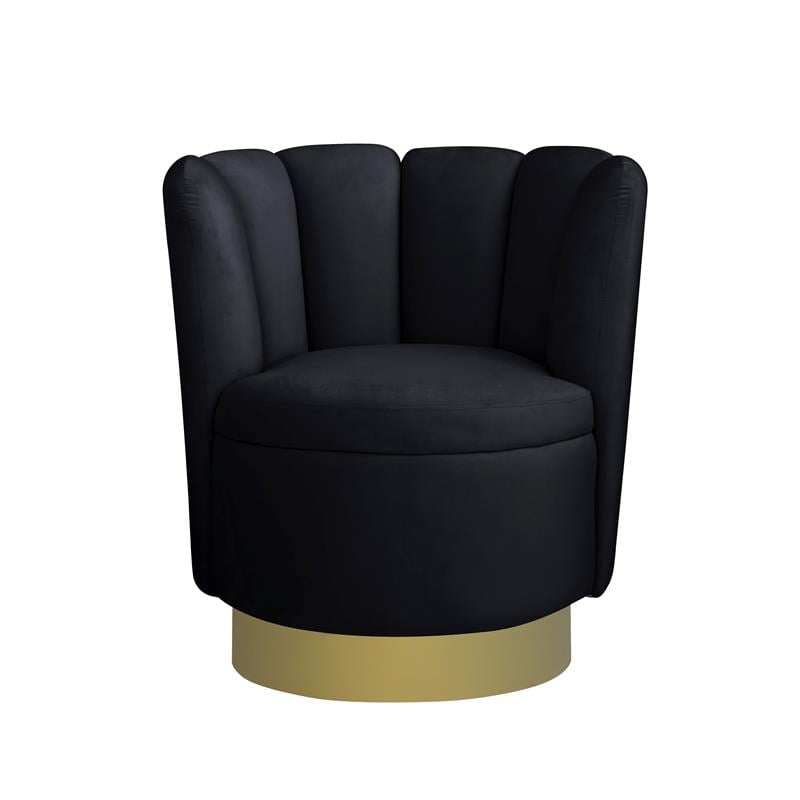 Pemberly Row Velvet Upholstered Swivel Accent Chair in Black Velvet