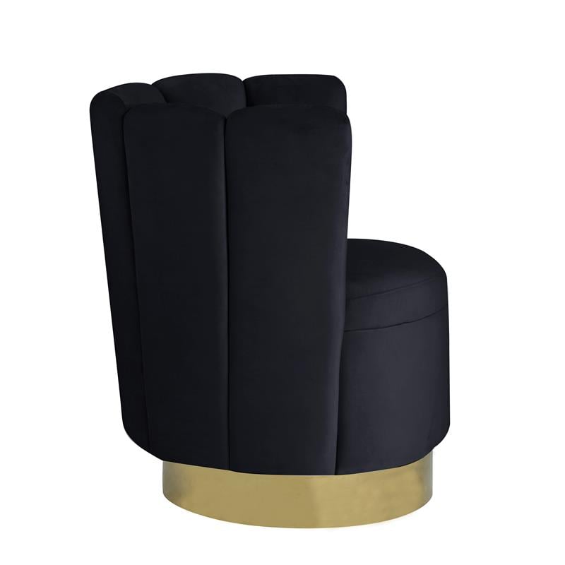 Pemberly Row Velvet Upholstered Swivel Accent Chair in Black Velvet