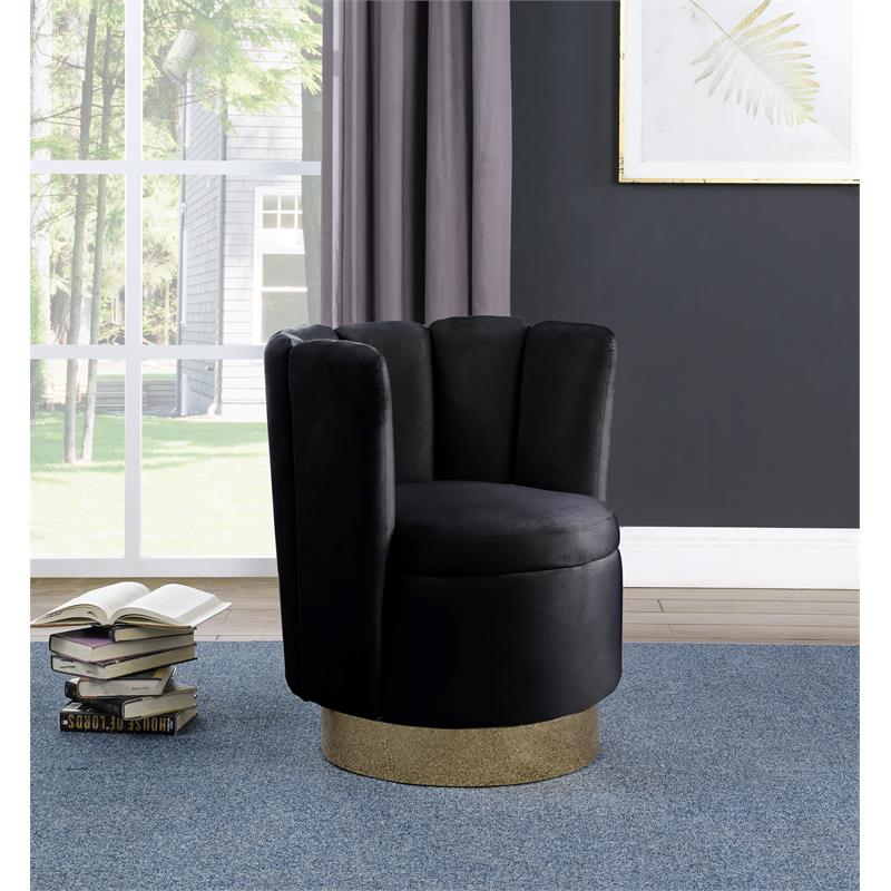 Pemberly Row Velvet Upholstered Swivel Accent Chair in Black Velvet