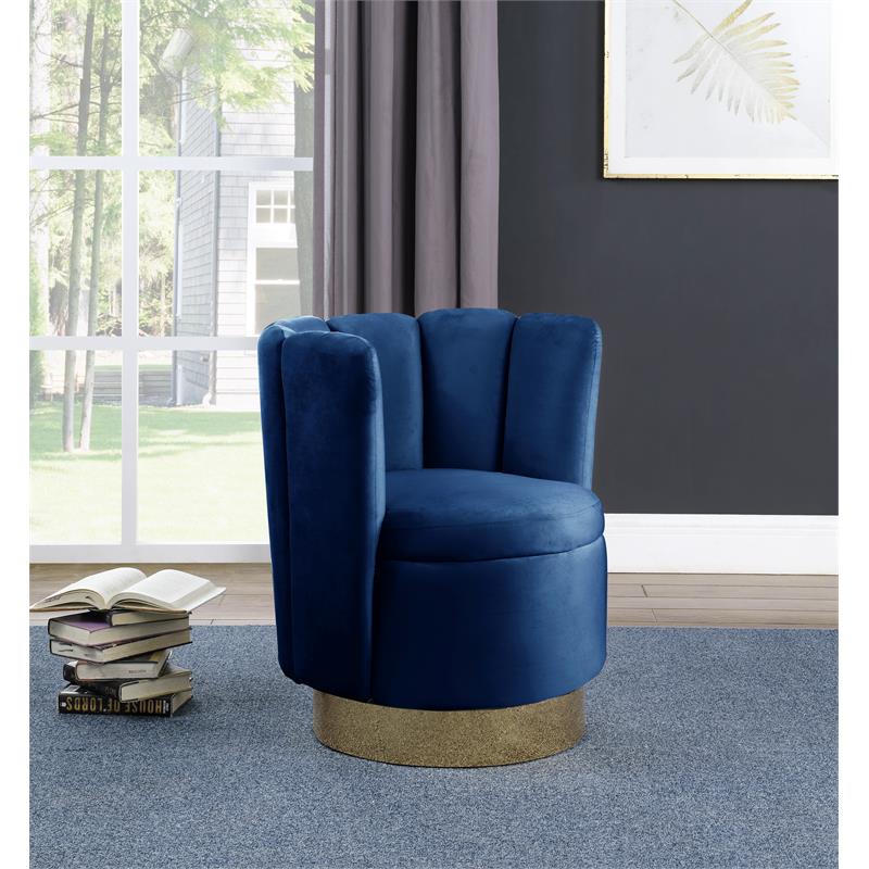 Pemberly Row Velvet Upholstered Swivel Accent Chair in Blue Velvet
