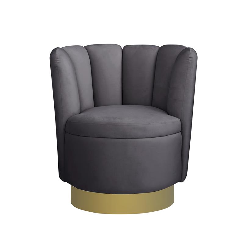 Pemberly Row Velvet Upholstered Swivel Accent Chair in Gray Velvet