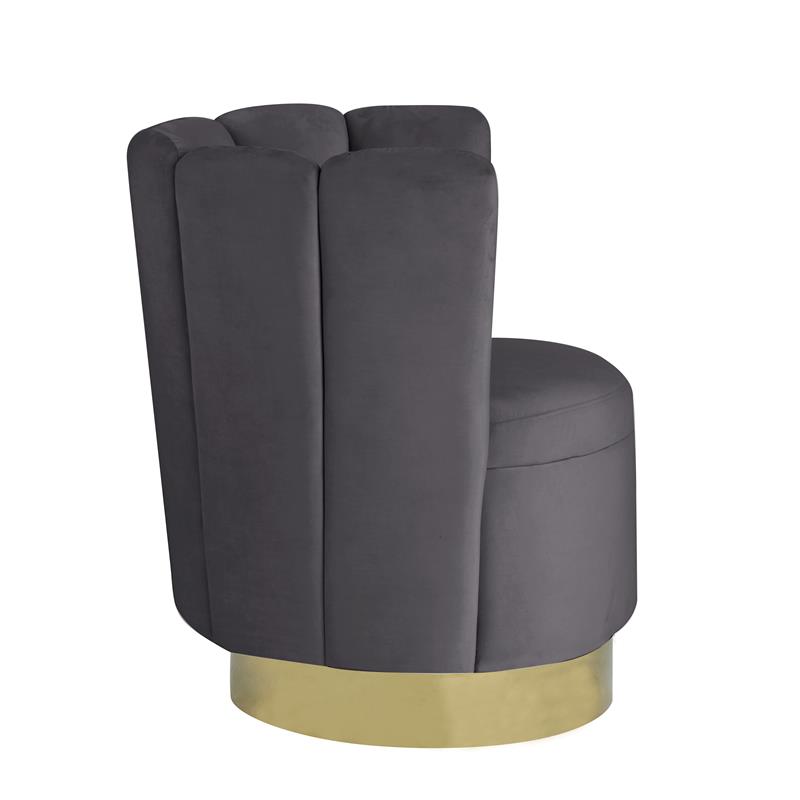 Pemberly Row Velvet Upholstered Swivel Accent Chair in Gray Velvet