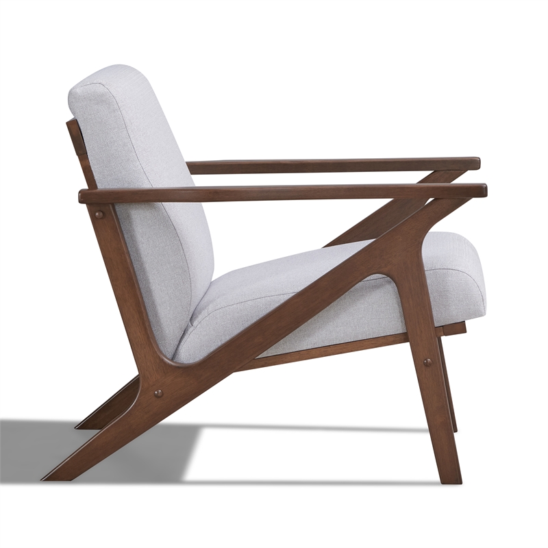 Pemberly Row Solid Wood and Fabric Accent Armchair in Walnut and Light Gray