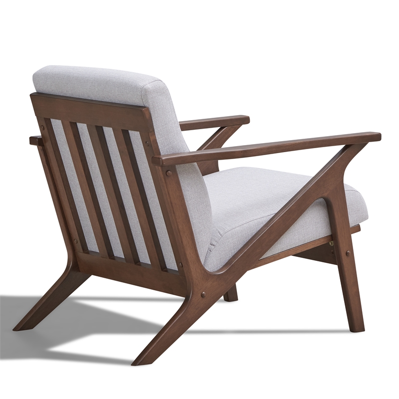 Pemberly Row Solid Wood and Fabric Accent Armchair in Walnut and Light Gray