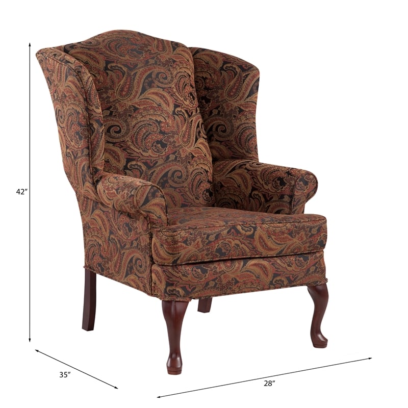 Pemberly Row Traditional Wing Back Accent Chair in Red Finish