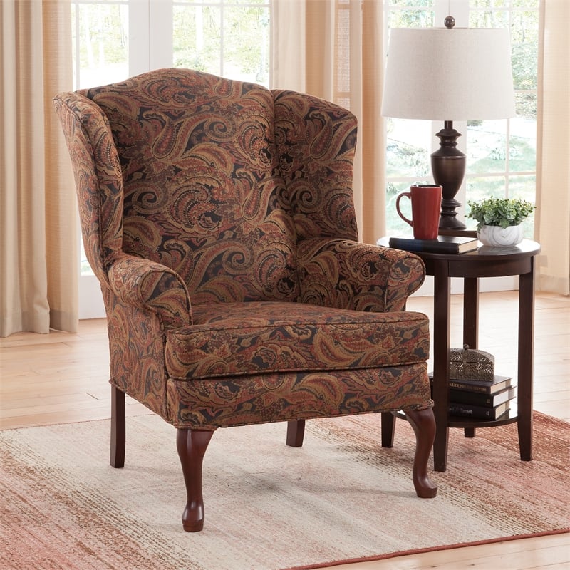 Pemberly Row Traditional Wing Back Accent Chair in Red Finish
