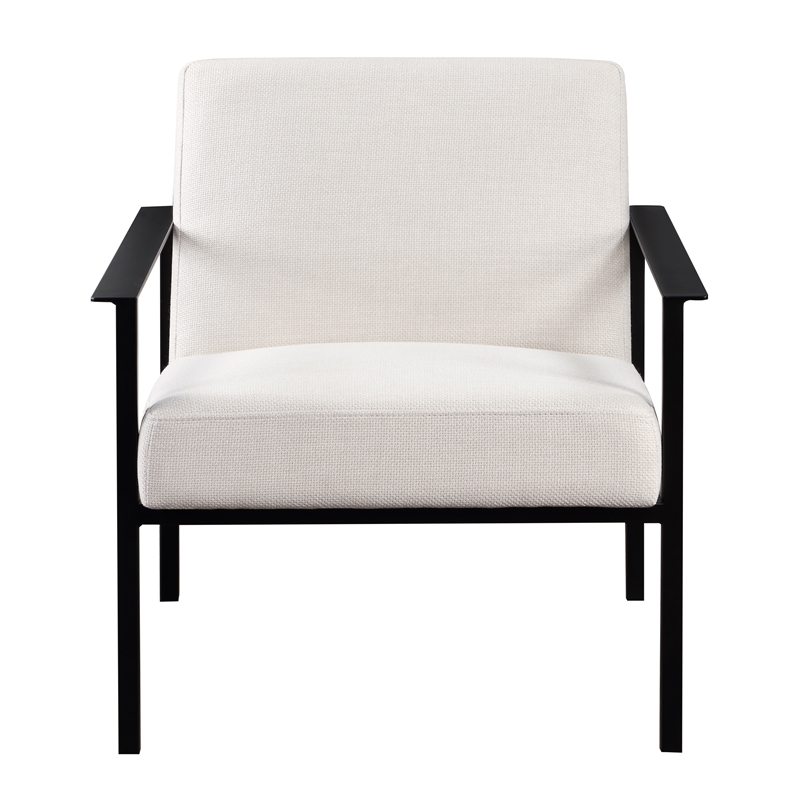 Pemberly Row Polyester Oatmeal Cream Stationary Black Metal Accent Chair