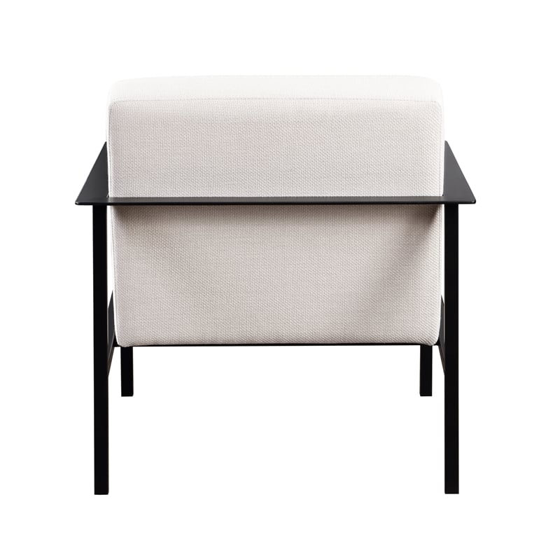 Pemberly Row Polyester Oatmeal Cream Stationary Black Metal Accent Chair