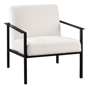Pemberly Row Polyester Oatmeal Cream Stationary Black Metal Accent Chair