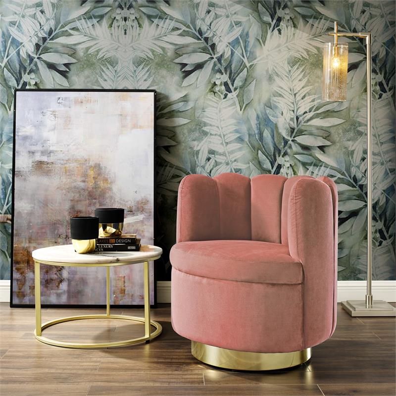Pemberly Row Modern / Contemporary Velvet Accent Chair in Blush Pink/Gold