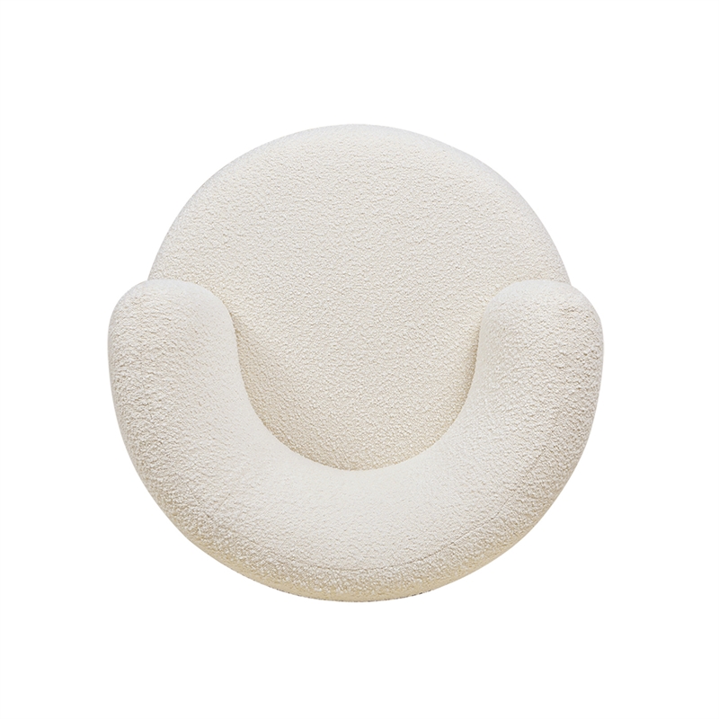 Pemberly Row 360 Swivel Barrel Back Accent Chair Ivory White Boucle