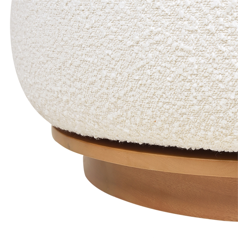 Pemberly Row 360 Swivel Barrel Back Accent Chair Ivory White Boucle