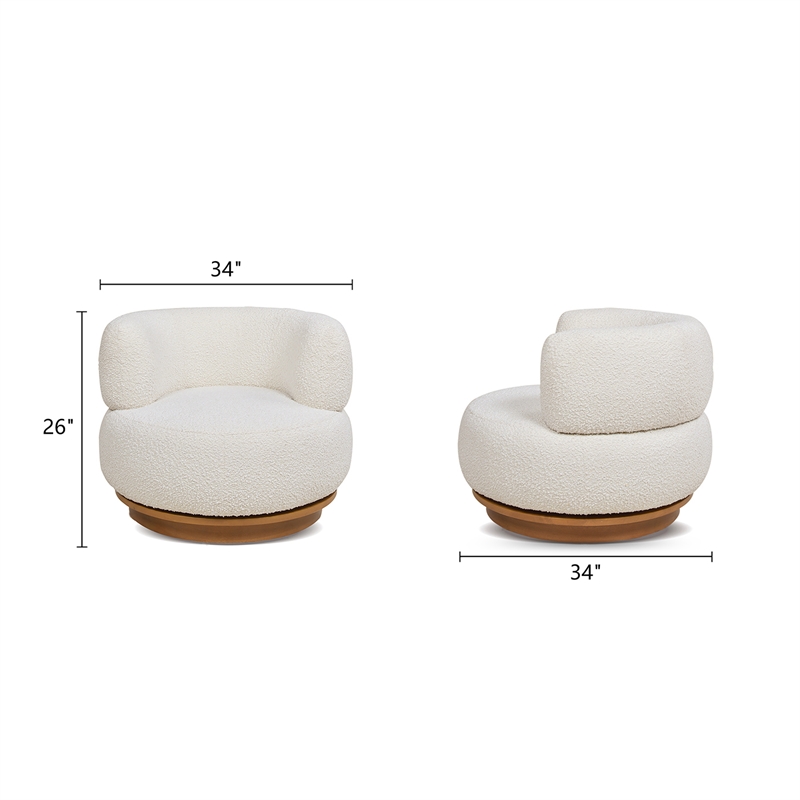 Pemberly Row 360 Swivel Barrel Back Accent Chair Ivory White Boucle