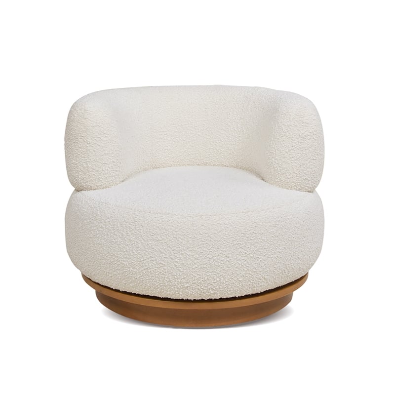 Pemberly Row 360 Swivel Barrel Back Accent Chair Ivory White Boucle