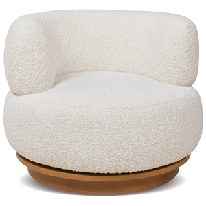 Pemberly Row 360 Swivel Barrel Back Accent Chair Ivory White Boucle