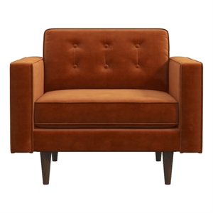 Pemberly Row Mid Century Modern Style Tufted Wide Velvet Armchair in Orange