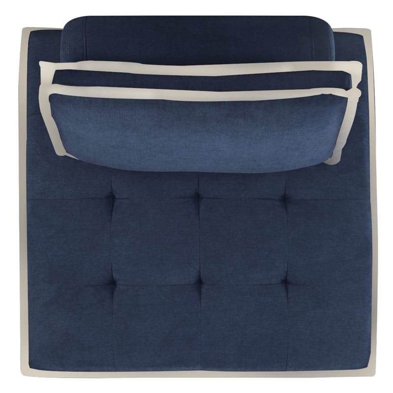 Pemberly Row Contemporary Fabric Armless Corner Accent Chair in Navy Blue/Cream