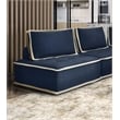 Pemberly Row Contemporary Fabric Armless Corner Accent Chair in Navy Blue/Cream