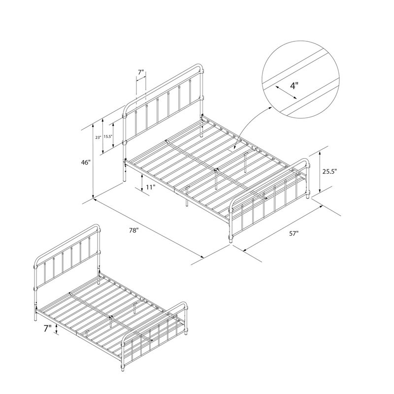 Pemberly Row Modern / Contemporary Metal Black Finish Bed in Full