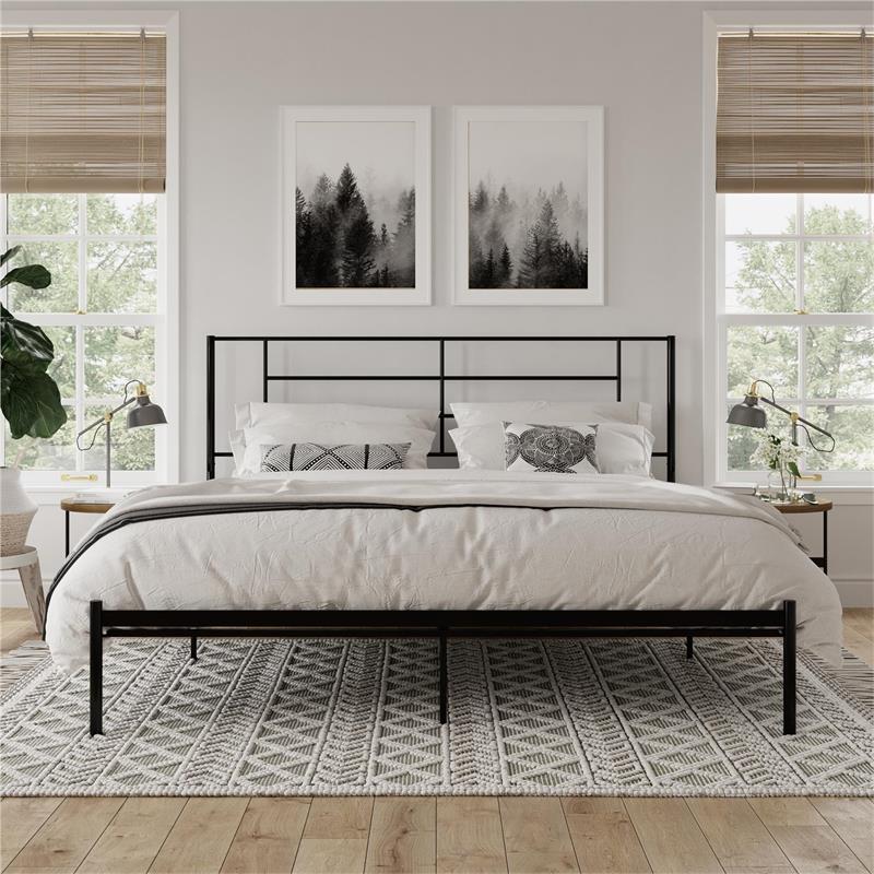 Pemberly Row Modern / Contemporary Metal Bed Black Finish in King