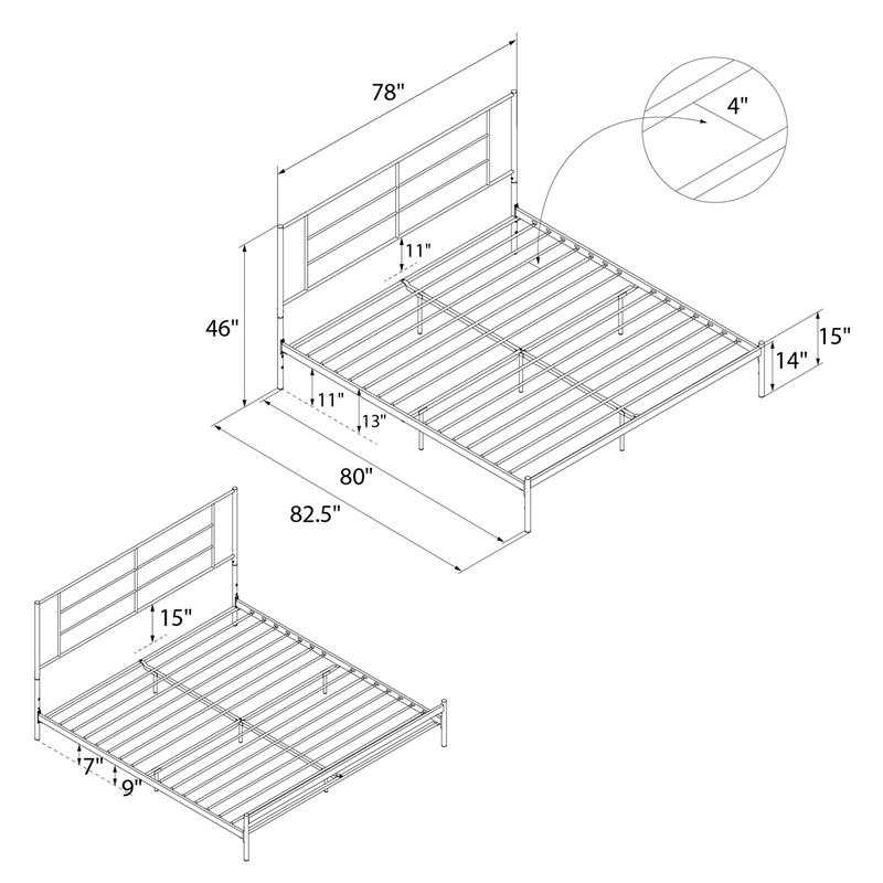 Pemberly Row Modern / Contemporary Metal Bed Black Finish in King
