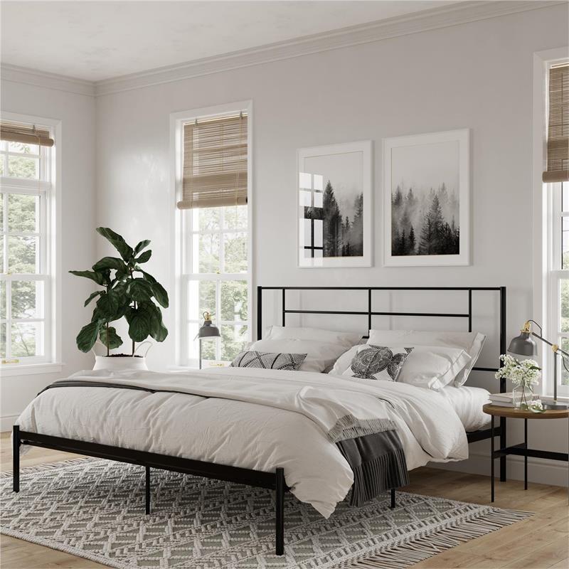 Pemberly Row Modern / Contemporary Metal Bed Black Finish in King