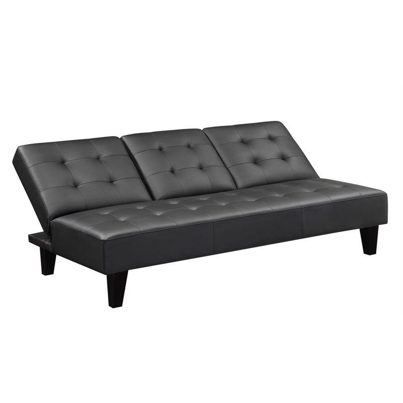 Pemberly Row Modern / Contemporary CupHolder Futon in Black Finish