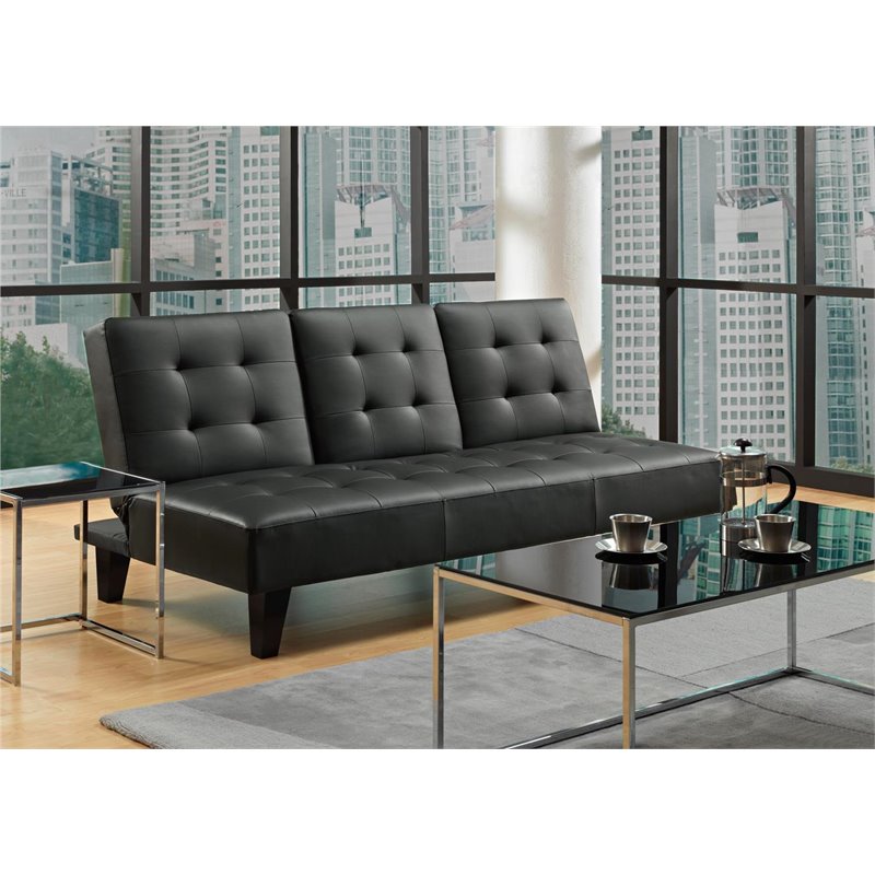 Pemberly Row Modern / Contemporary CupHolder Futon in Black Finish
