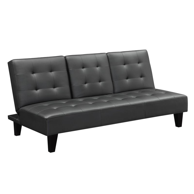 Pemberly Row Modern / Contemporary CupHolder Futon in Black Finish
