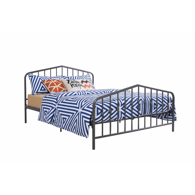 Pemberly Row Modern Queen Adjustable Metal Bed in Gray Finish