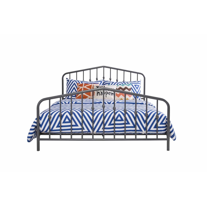 Pemberly Row Modern Queen Adjustable Metal Bed in Gray Finish