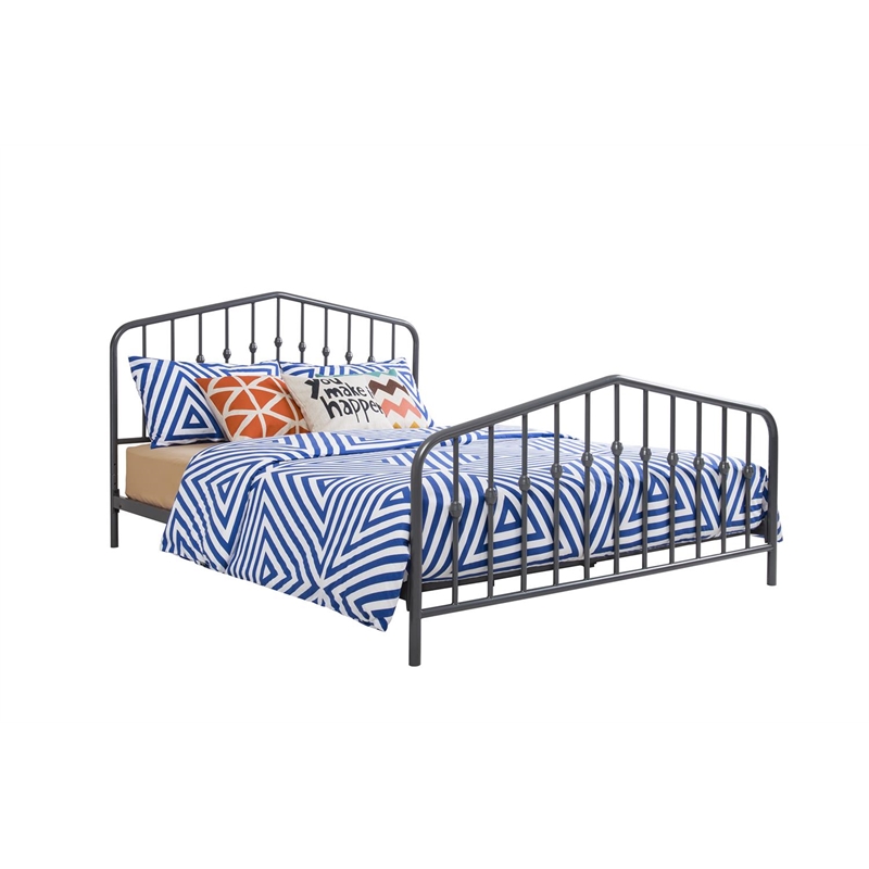 Pemberly Row Modern Queen Adjustable Metal Bed in Gray Finish